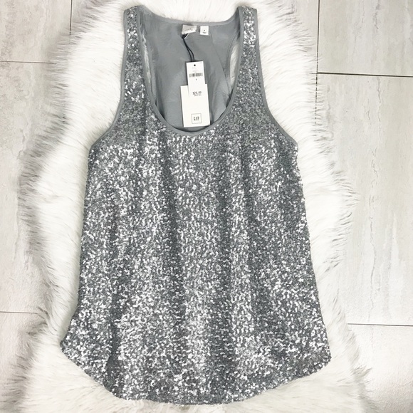 GAP Tops - NWT Gap Sequin Racerback Tank Silver Size Small